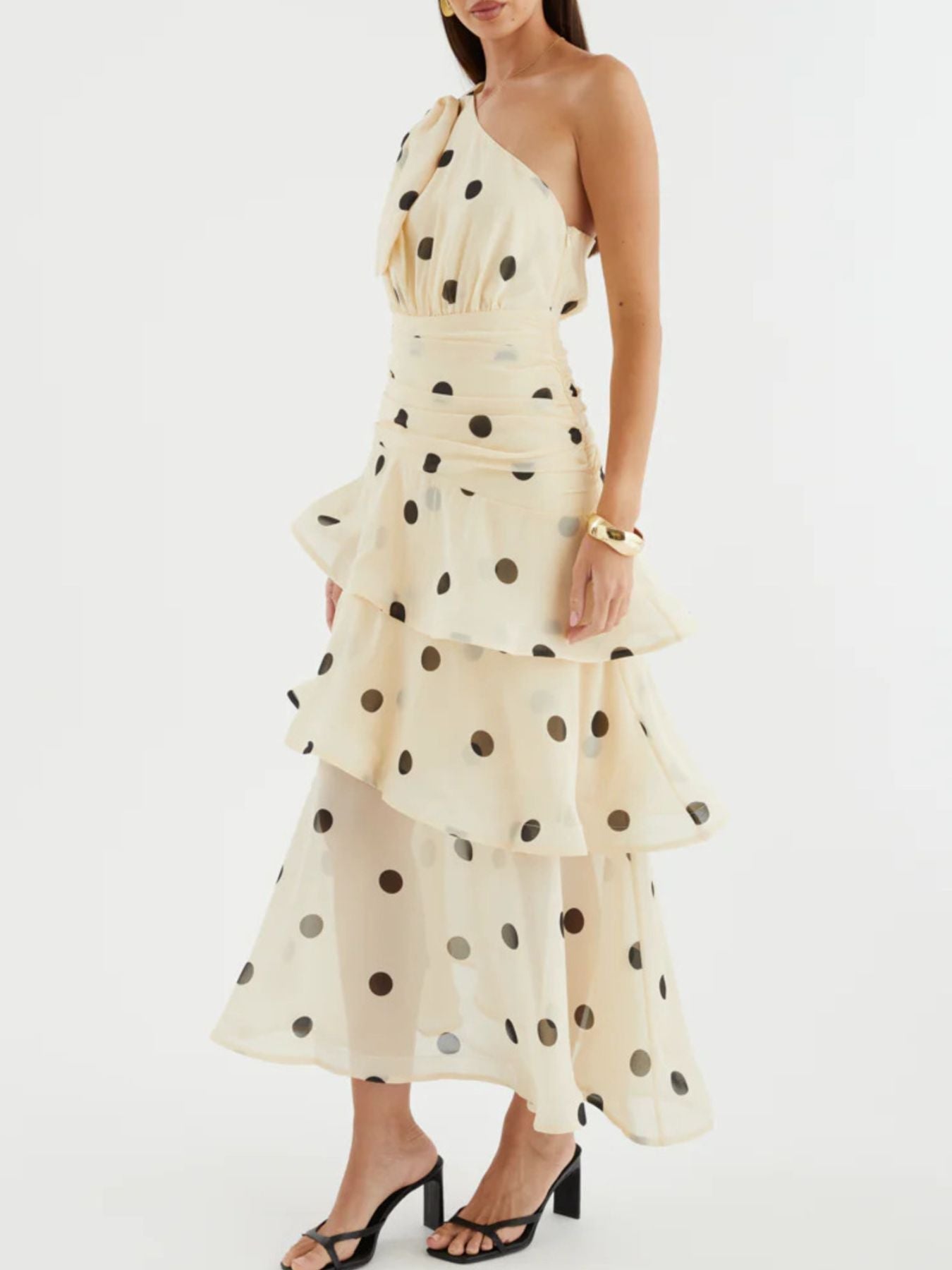 Polka Dot One - Shoulder Ruffle Dress - Flip Flop Dynasty
