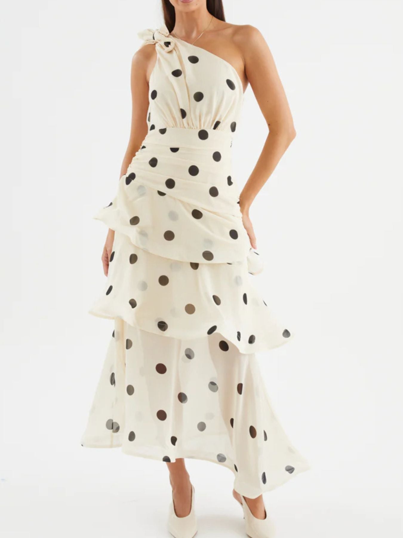 Polka Dot One - Shoulder Ruffle Dress - Flip Flop Dynasty