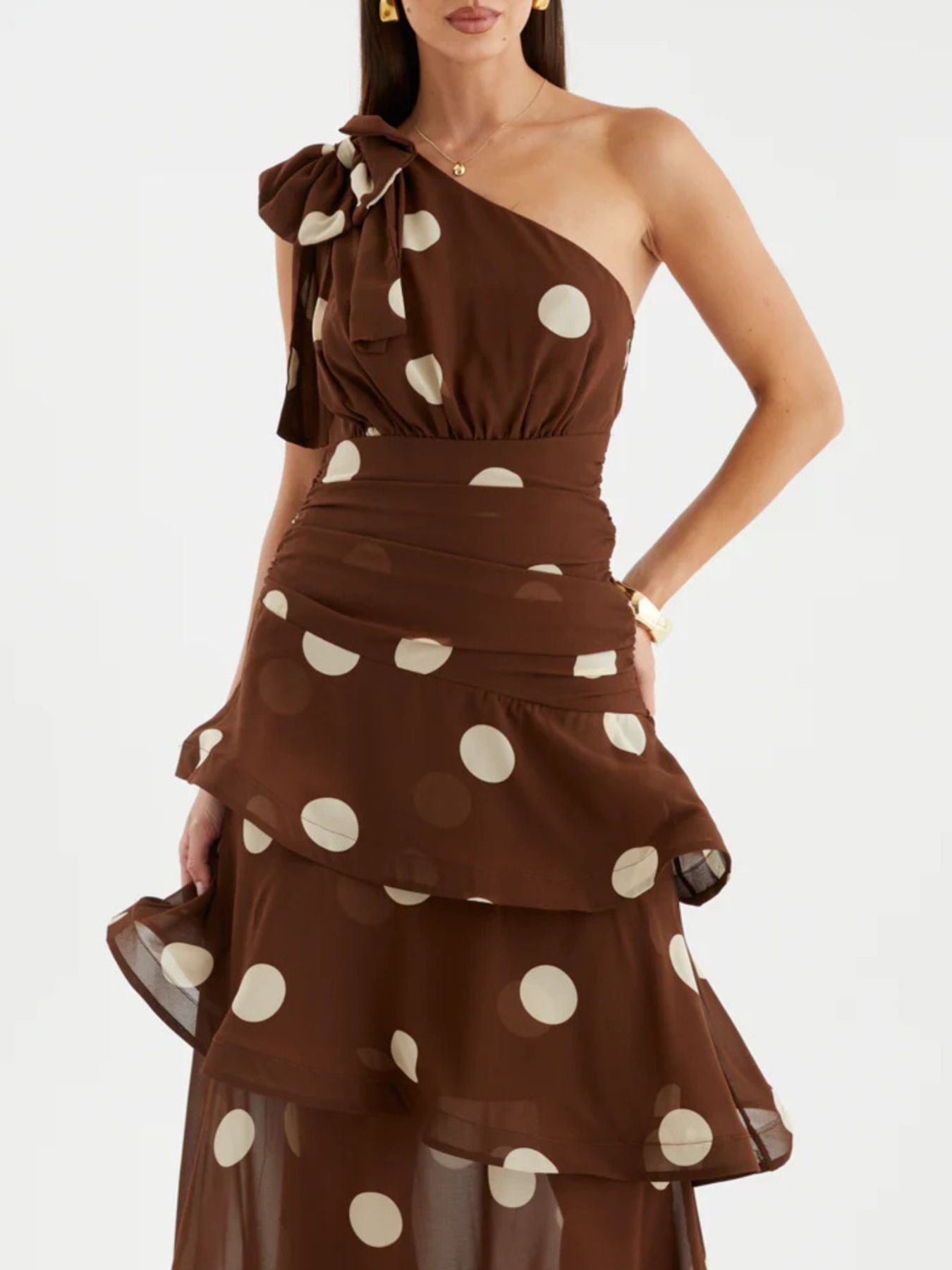 Polka Dot One - Shoulder Ruffle Dress - Flip Flop Dynasty