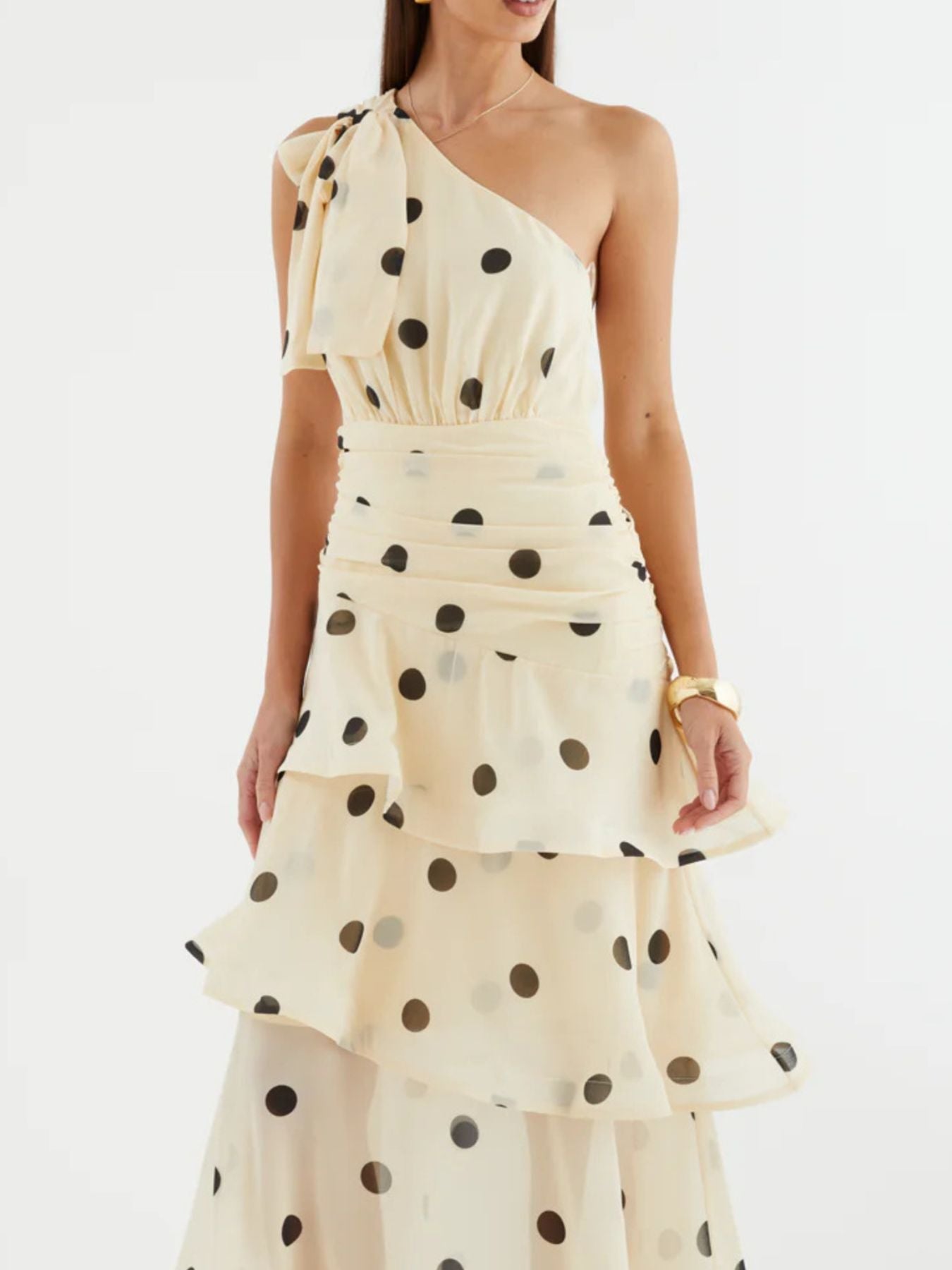 Polka Dot One - Shoulder Ruffle Dress - Flip Flop Dynasty