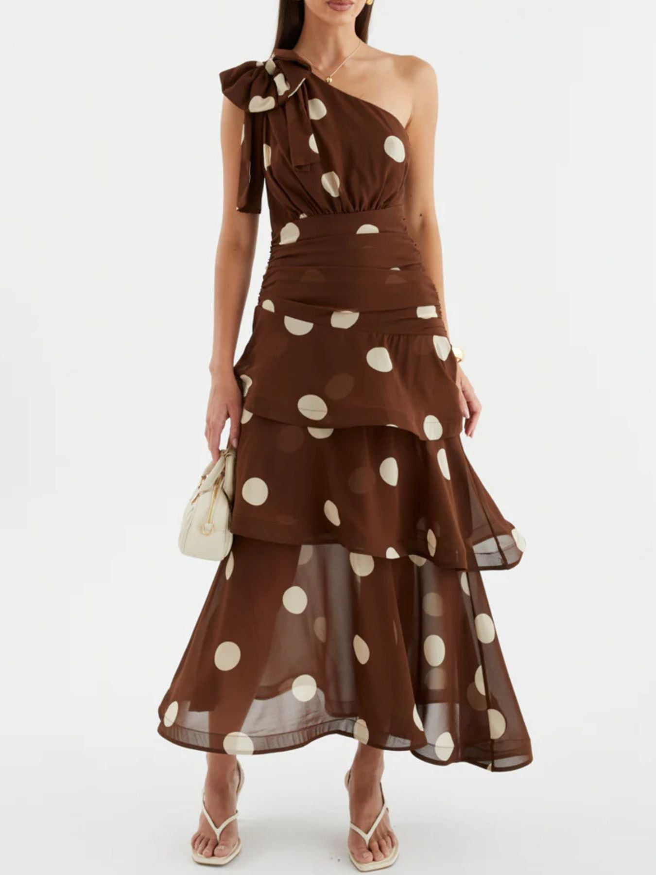 Polka Dot One - Shoulder Ruffle Dress - Flip Flop Dynasty