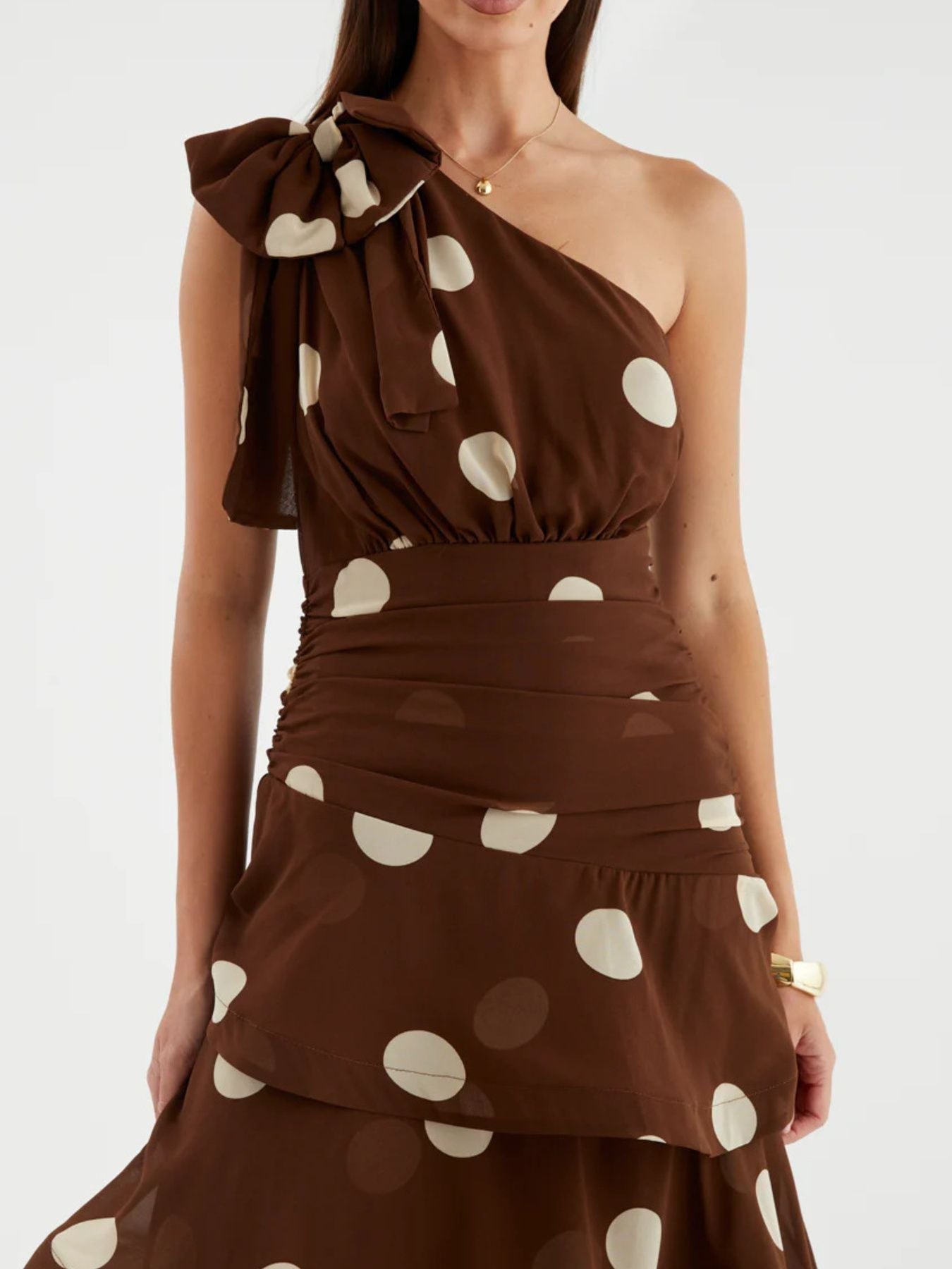 Polka Dot One - Shoulder Ruffle Dress - Flip Flop Dynasty