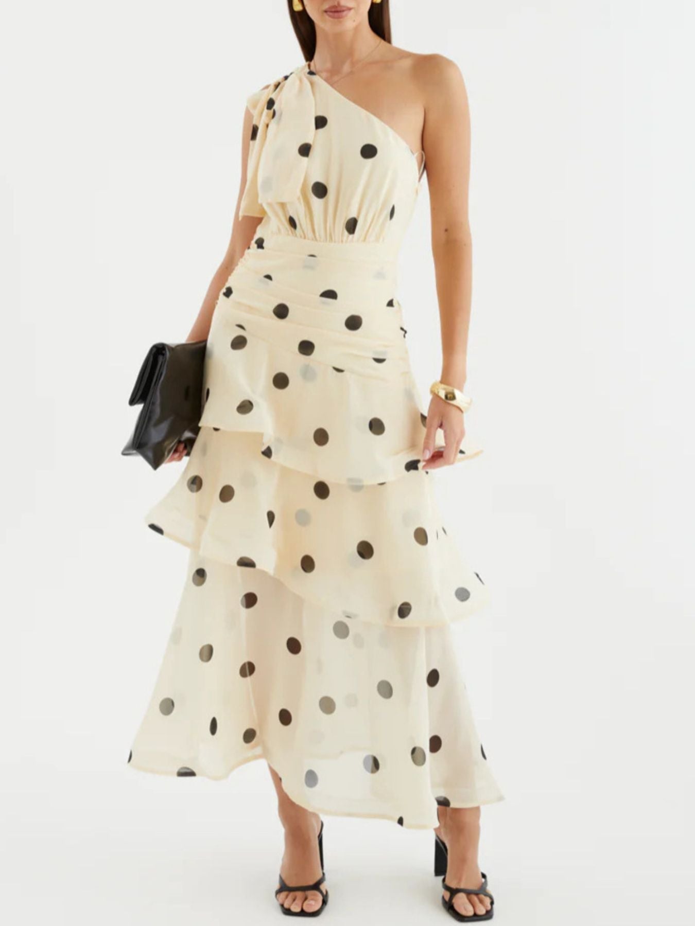 Polka Dot One - Shoulder Ruffle Dress - Flip Flop Dynasty