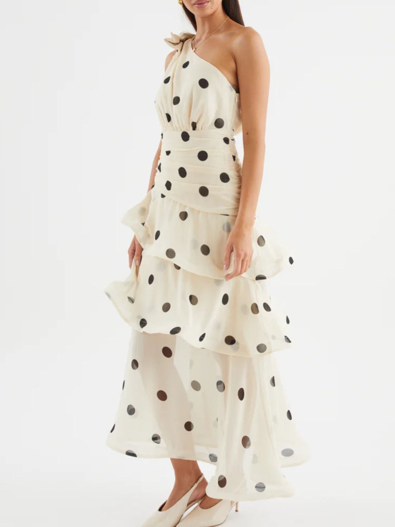 Polka Dot One - Shoulder Ruffle Dress - Flip Flop Dynasty