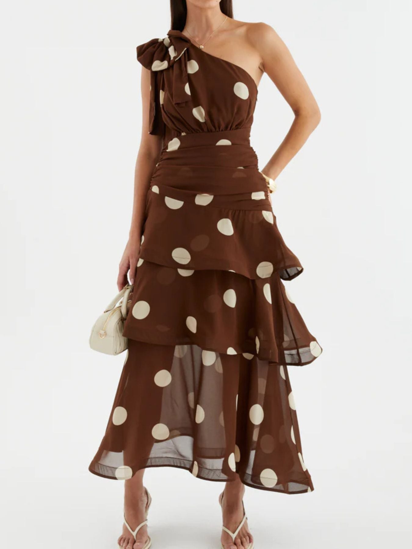 Polka Dot One - Shoulder Ruffle Dress - Flip Flop Dynasty