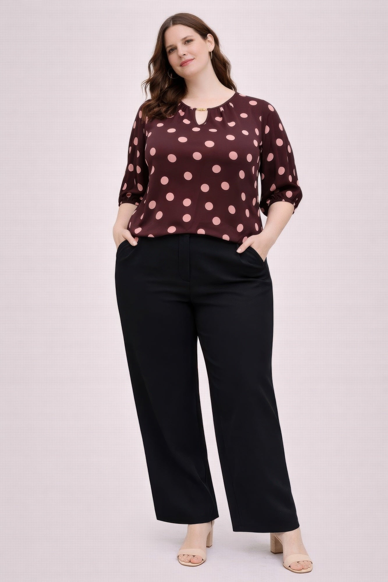 Polka Dot Split - neck Blouse With Puff Sleeves - Flip Flop Dynasty