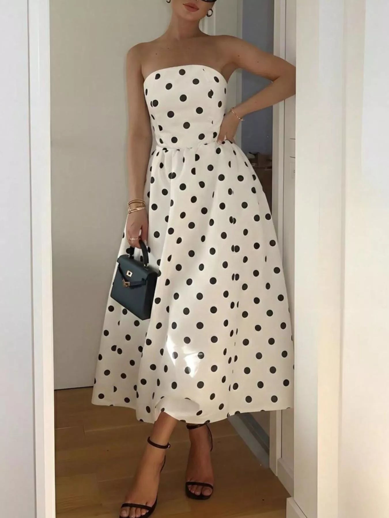 Polka Dot Strapless Midi Dress - Flip Flop Dynasty
