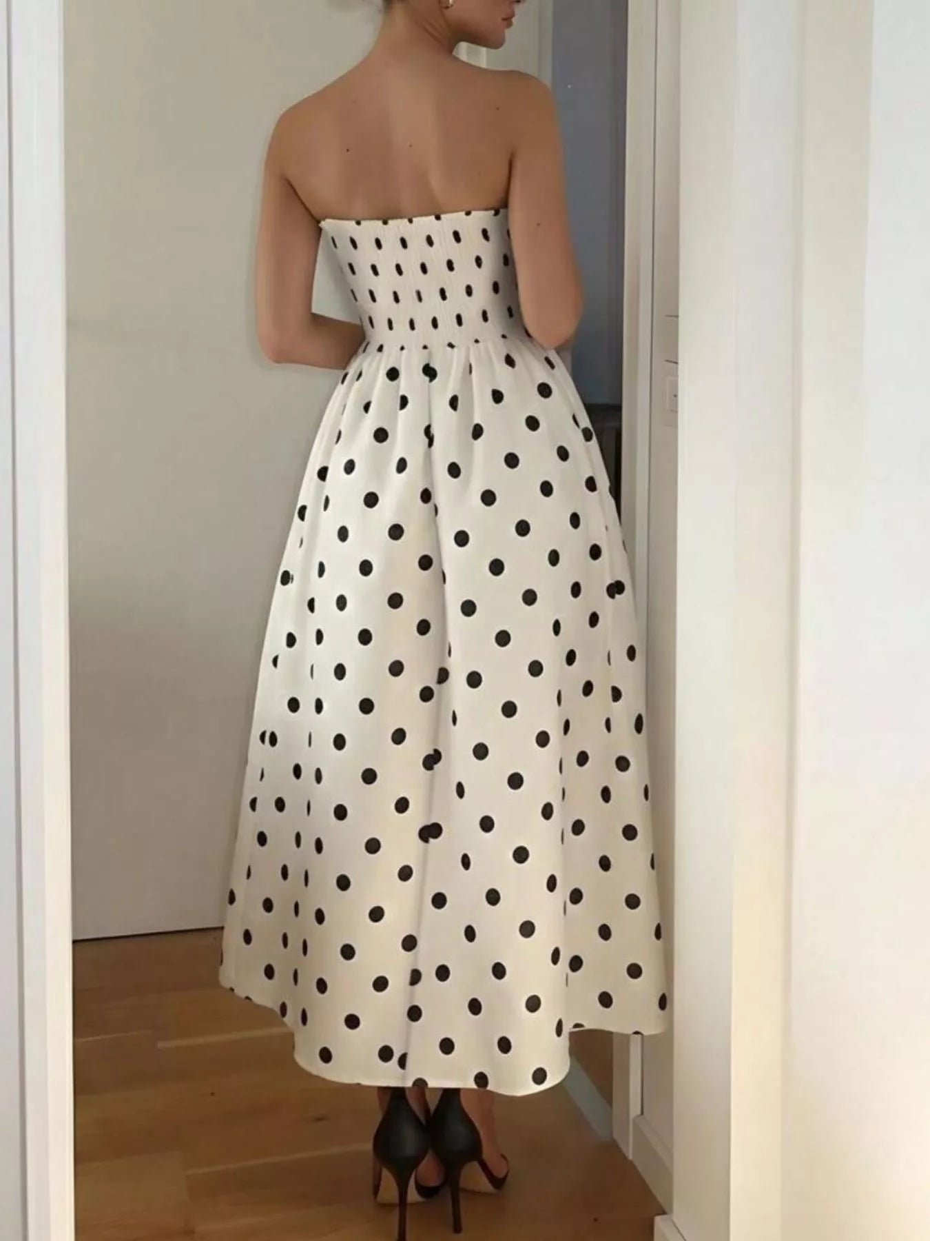 Polka Dot Strapless Midi Dress - Flip Flop Dynasty