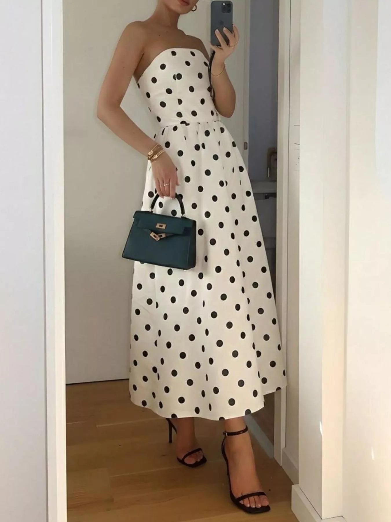 Polka Dot Strapless Midi Dress - Flip Flop Dynasty