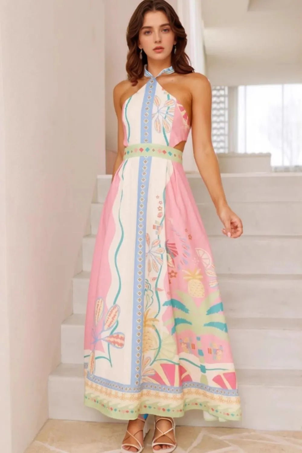 Printed Halter Neck Maxi Dress - Flip Flop Dynasty