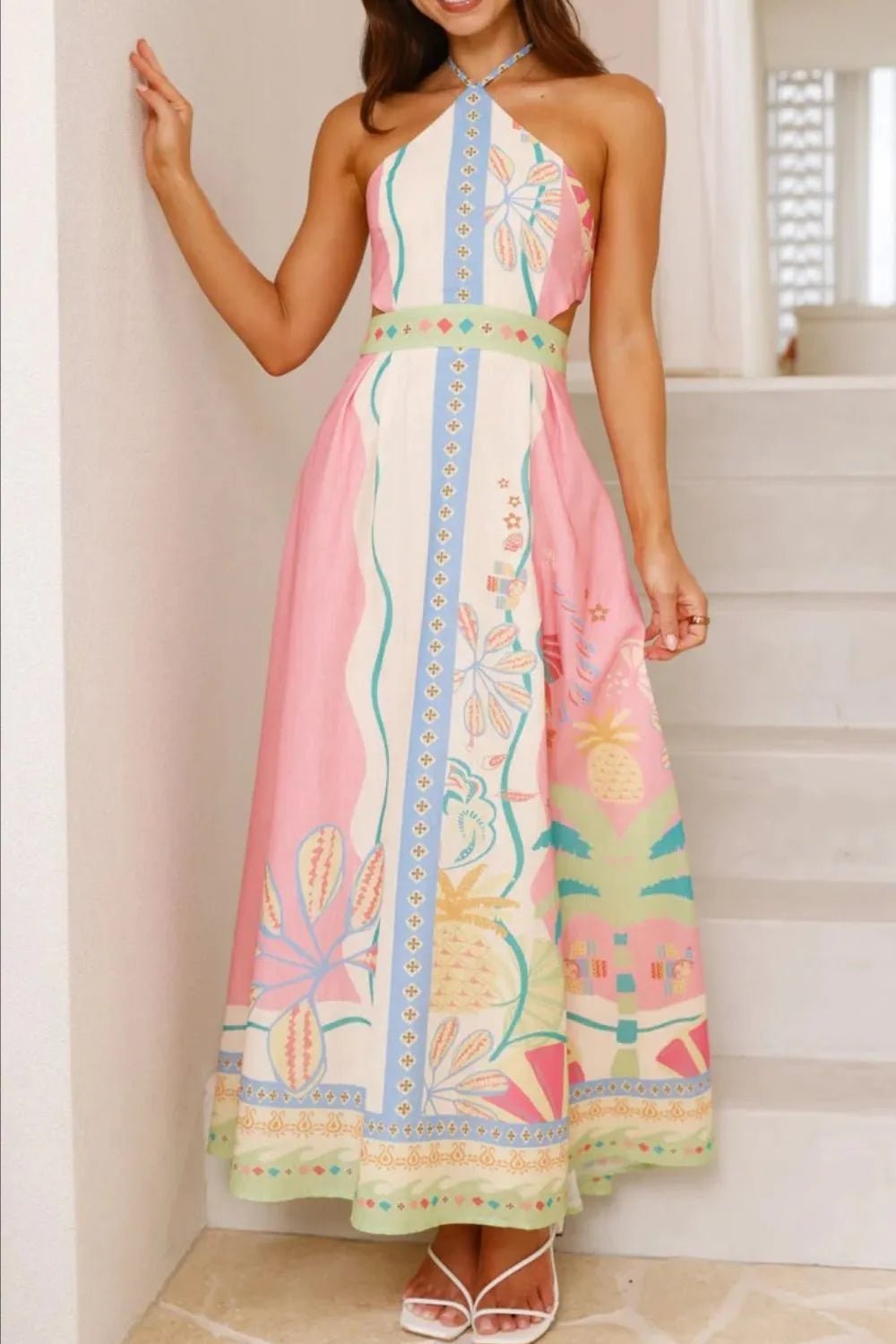 Printed Halter Neck Maxi Dress - Flip Flop Dynasty