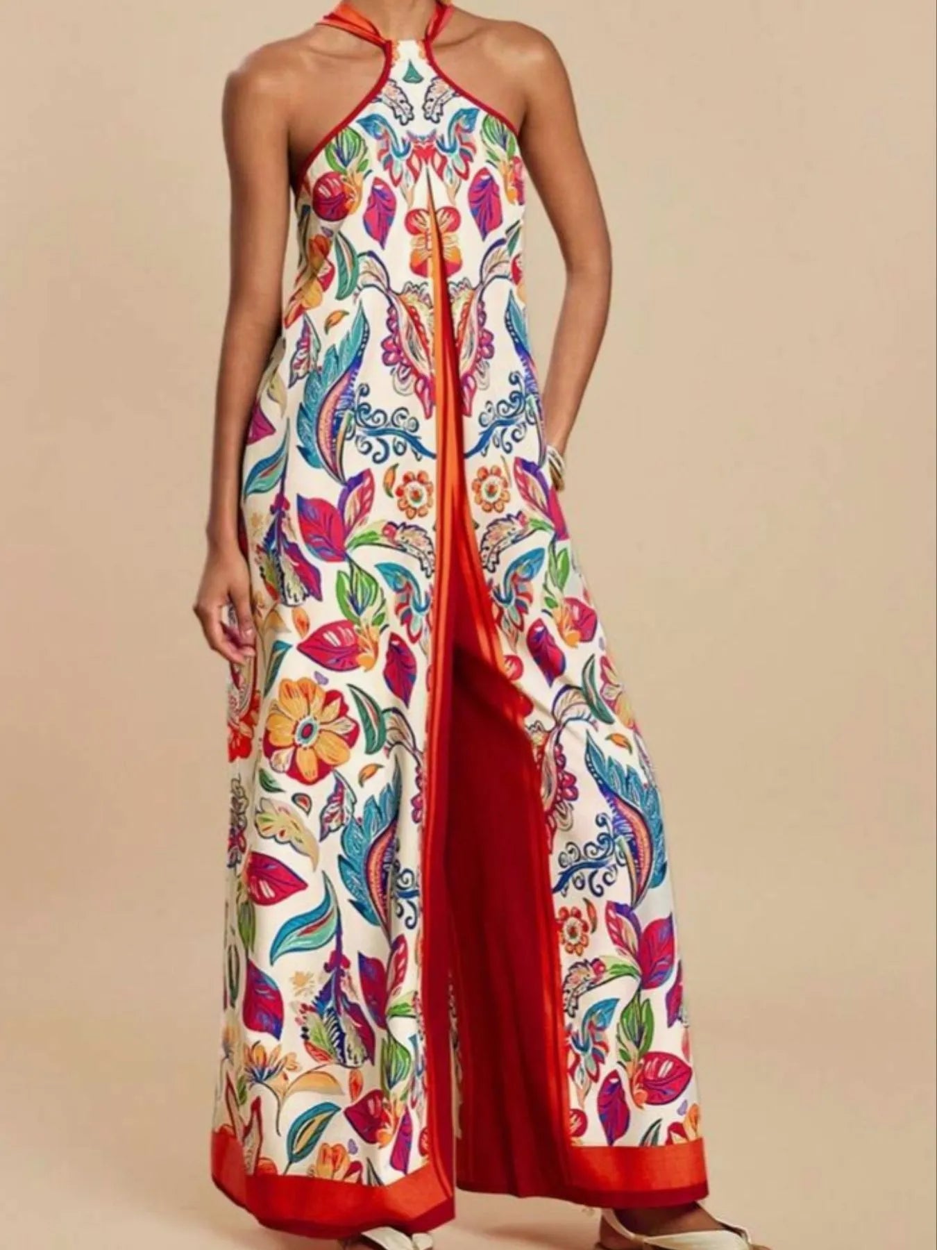 Printed Halter Wide - Leg Jumpsuit - Flip Flop Dynasty