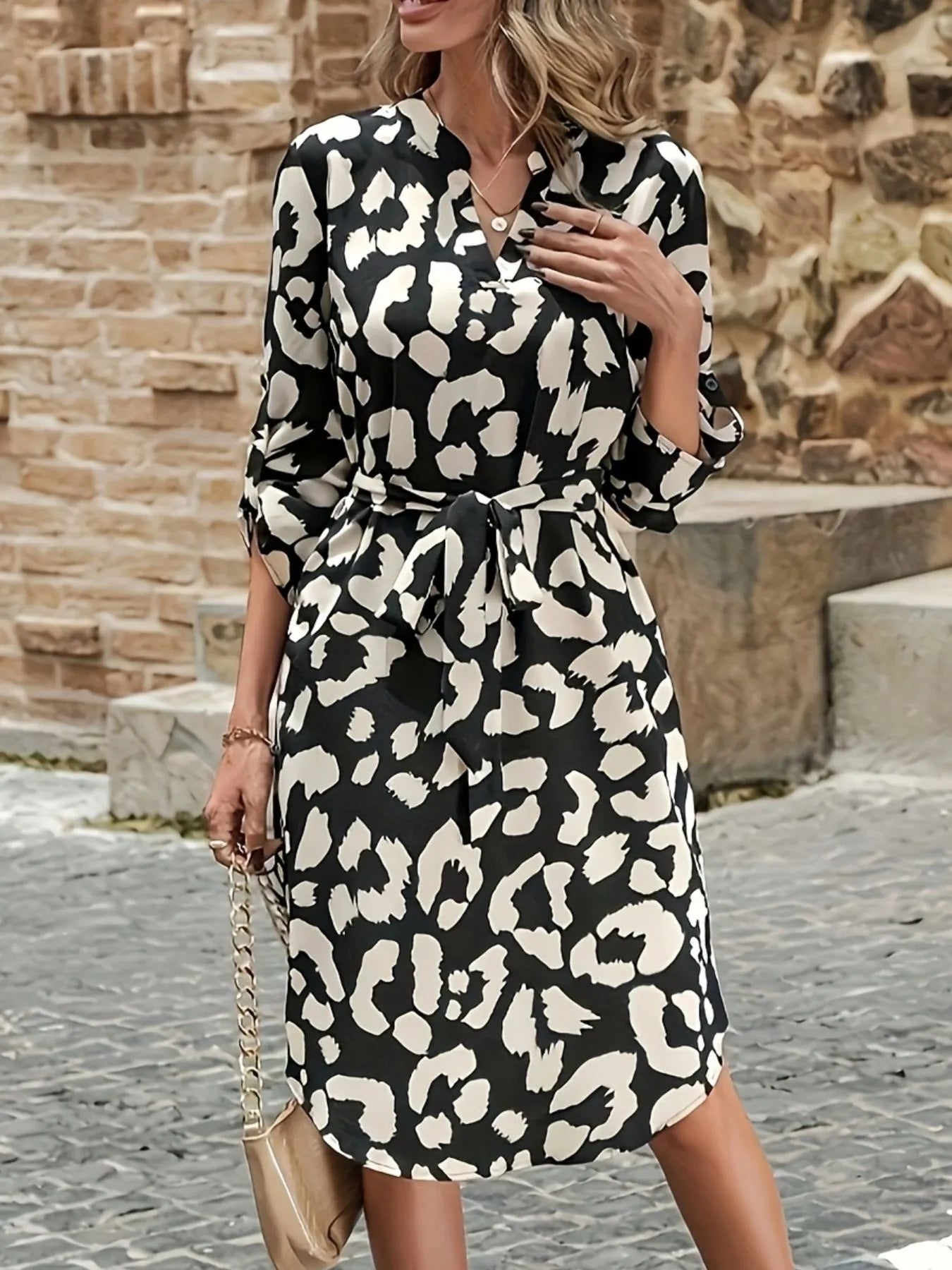 Printed Notched Midi Dress - Flip Flop Dynasty
