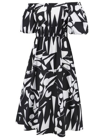 Printed Off - Shoulder Balloon Sleeve Dress - Flip Flop Dynasty