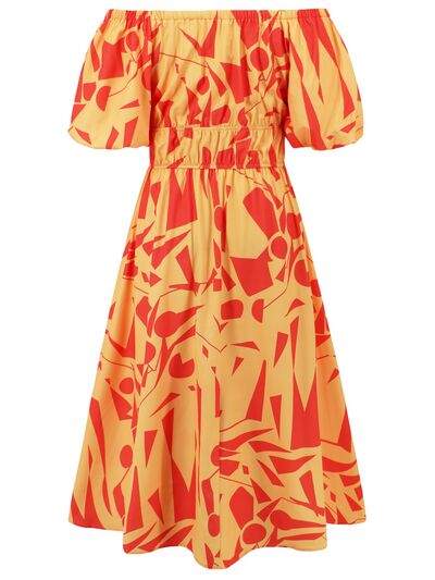 Printed Off - Shoulder Balloon Sleeve Dress - Flip Flop Dynasty