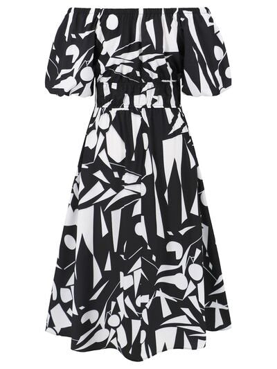 Printed Off - Shoulder Balloon Sleeve Dress - Flip Flop Dynasty