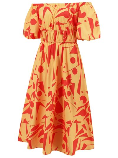 Printed Off - Shoulder Balloon Sleeve Dress - Flip Flop Dynasty