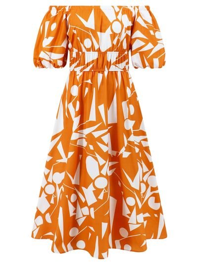 Printed Off - Shoulder Balloon Sleeve Dress - Flip Flop Dynasty