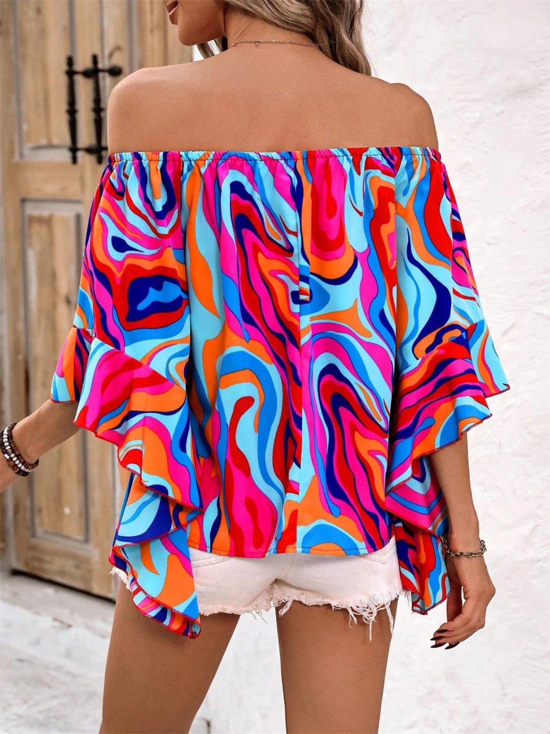 Printed Off - Shoulder Blouse - Flip Flop Dynasty