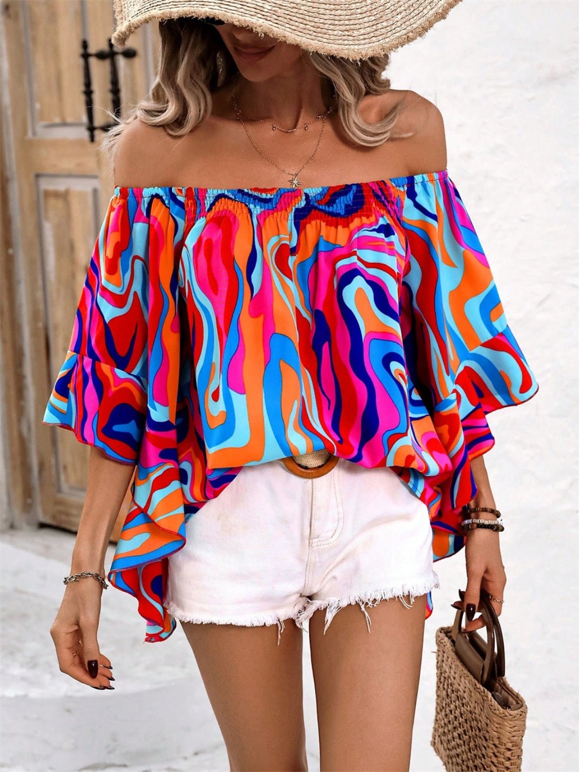 Printed Off - Shoulder Blouse - Flip Flop Dynasty