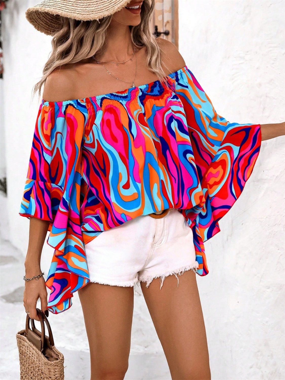 Printed Off - Shoulder Blouse - Flip Flop Dynasty