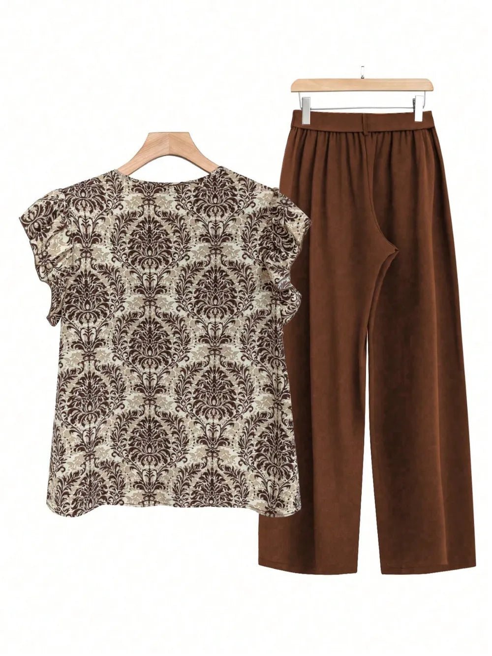 Printed Ruffled Cap Sleeve Top and Pants Set - Flip Flop Dynasty