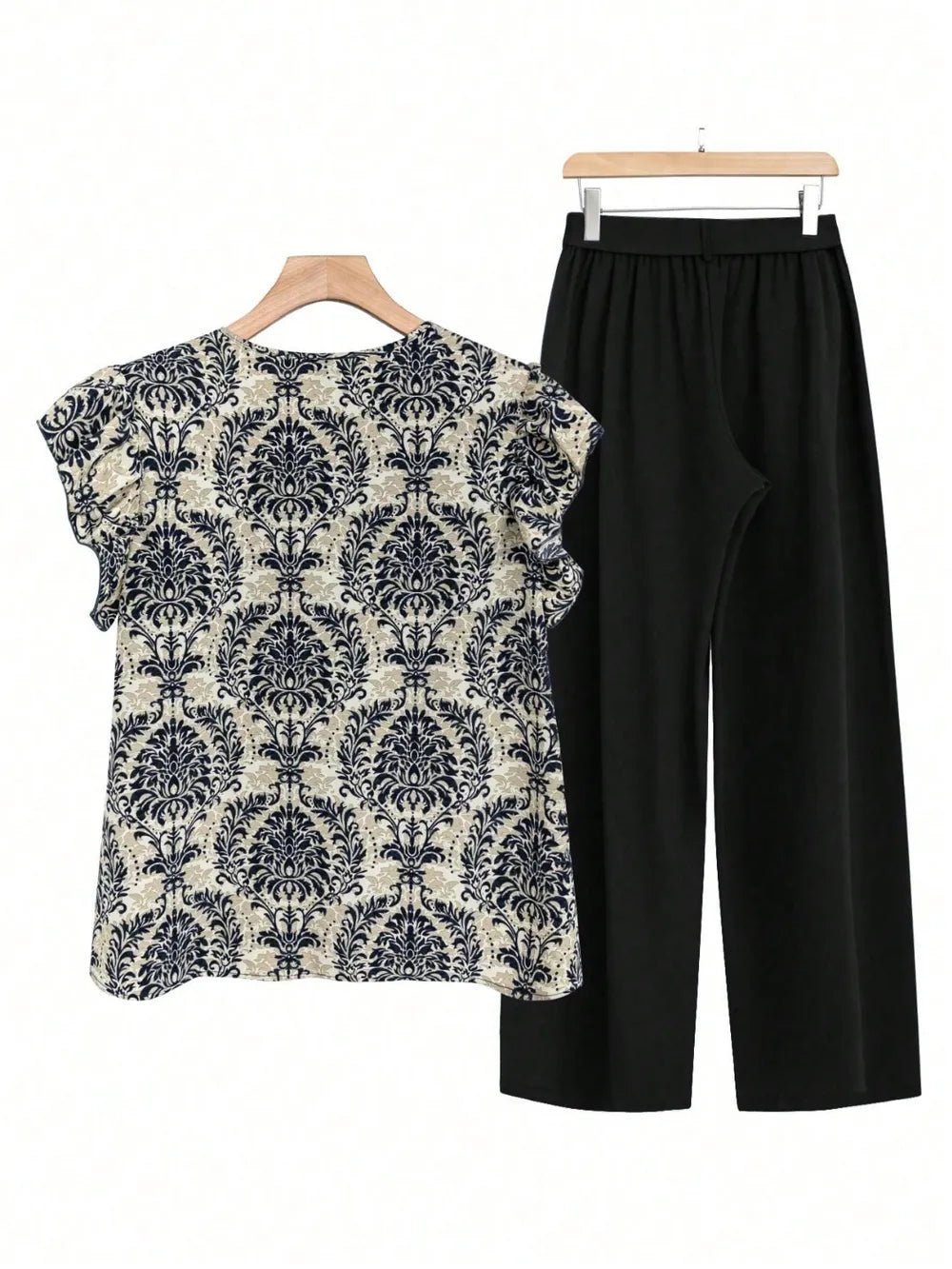 Printed Ruffled Cap Sleeve Top and Pants Set - Flip Flop Dynasty