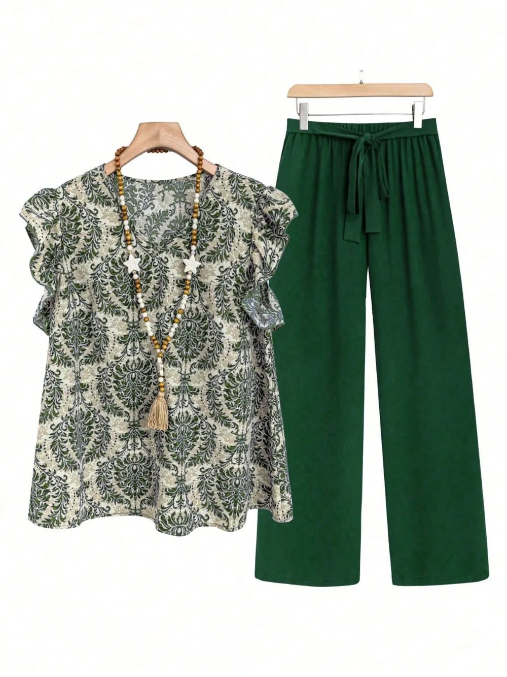 Printed Ruffled Cap Sleeve Top and Pants Set - Flip Flop Dynasty