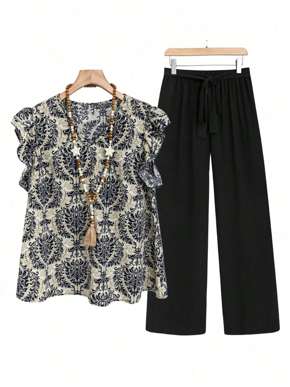 Printed Ruffled Cap Sleeve Top and Pants Set - Flip Flop Dynasty