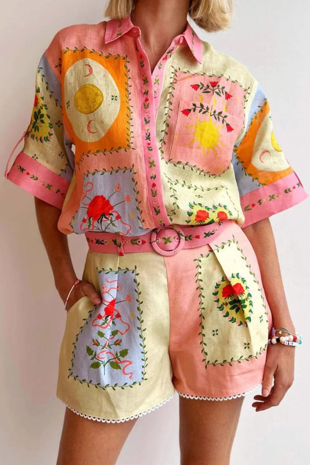 Printed Short Sleeve Shirt and Shorts Set - Flip Flop Dynasty