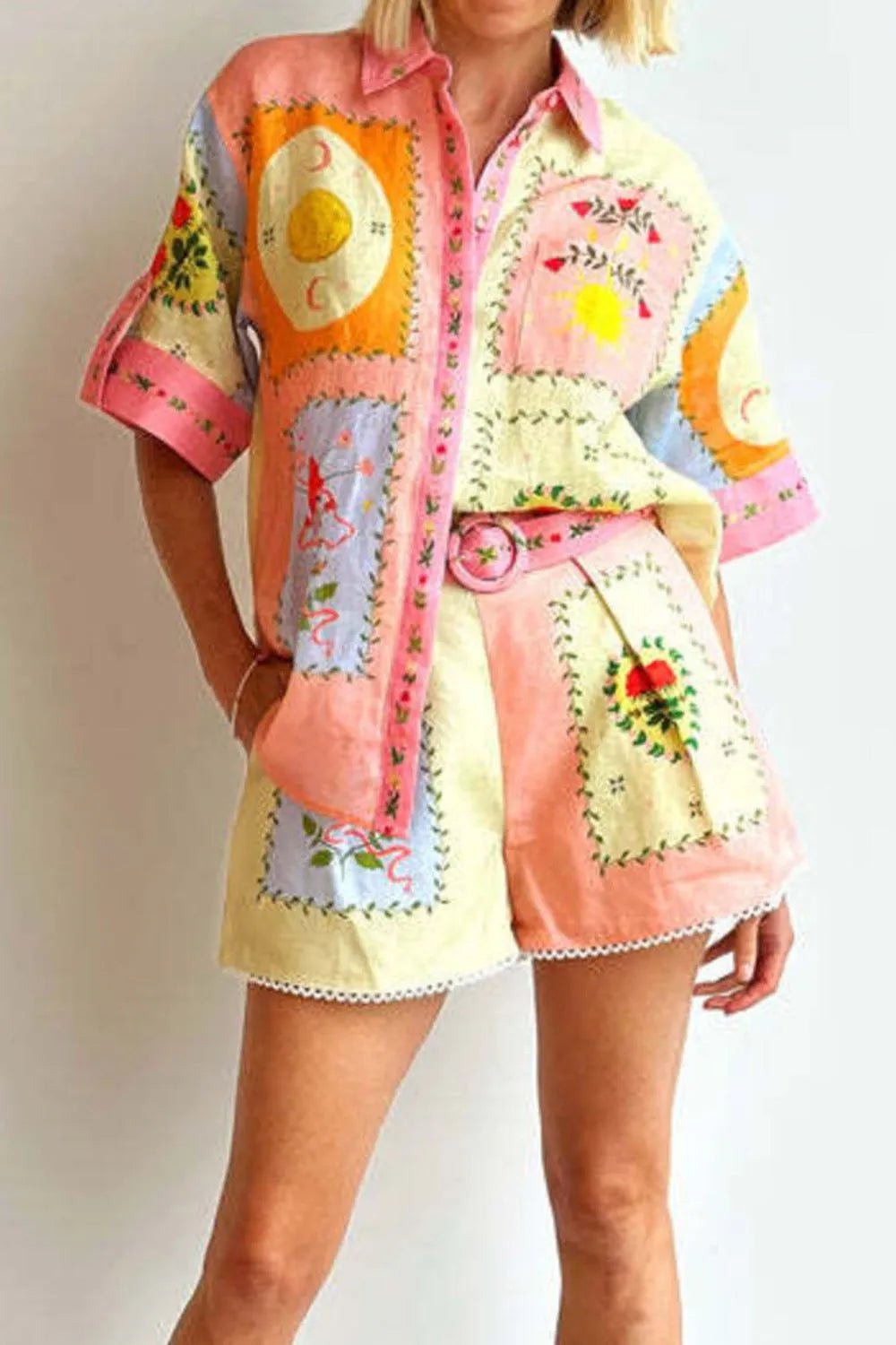 Printed Short Sleeve Shirt and Shorts Set - Flip Flop Dynasty