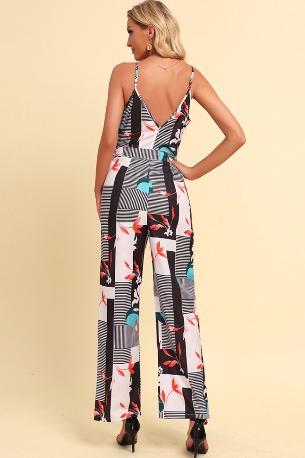 Printed Spaghetti Strap Tied Jumpsuit - Flip Flop Dynasty