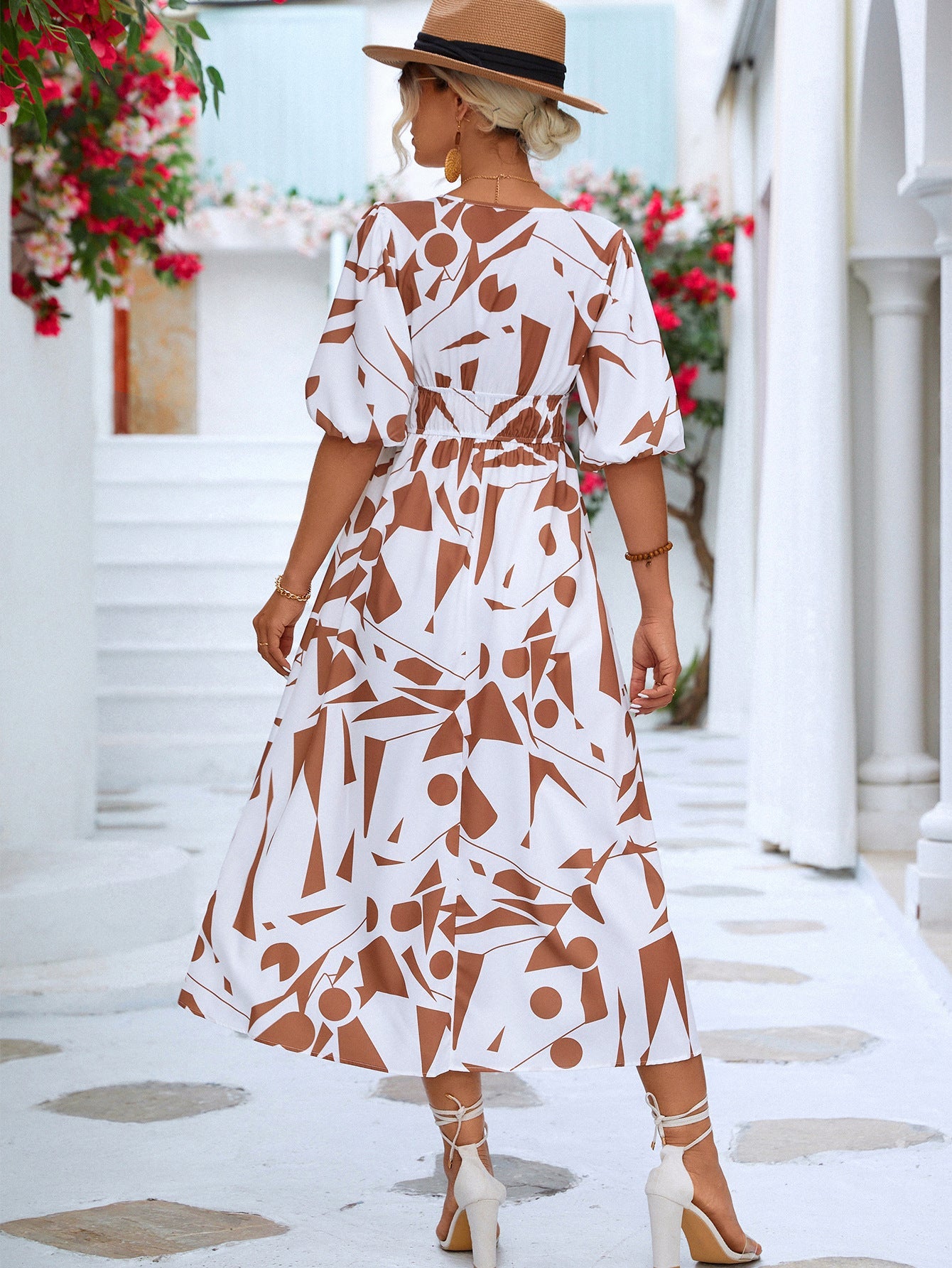 Printed Surplice Balloon Sleeve Dress - Flip Flop Dynasty