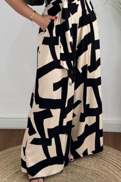 Printed Surplice Sleeveless Tie Waist Jumpsuit - Flip Flop Dynasty