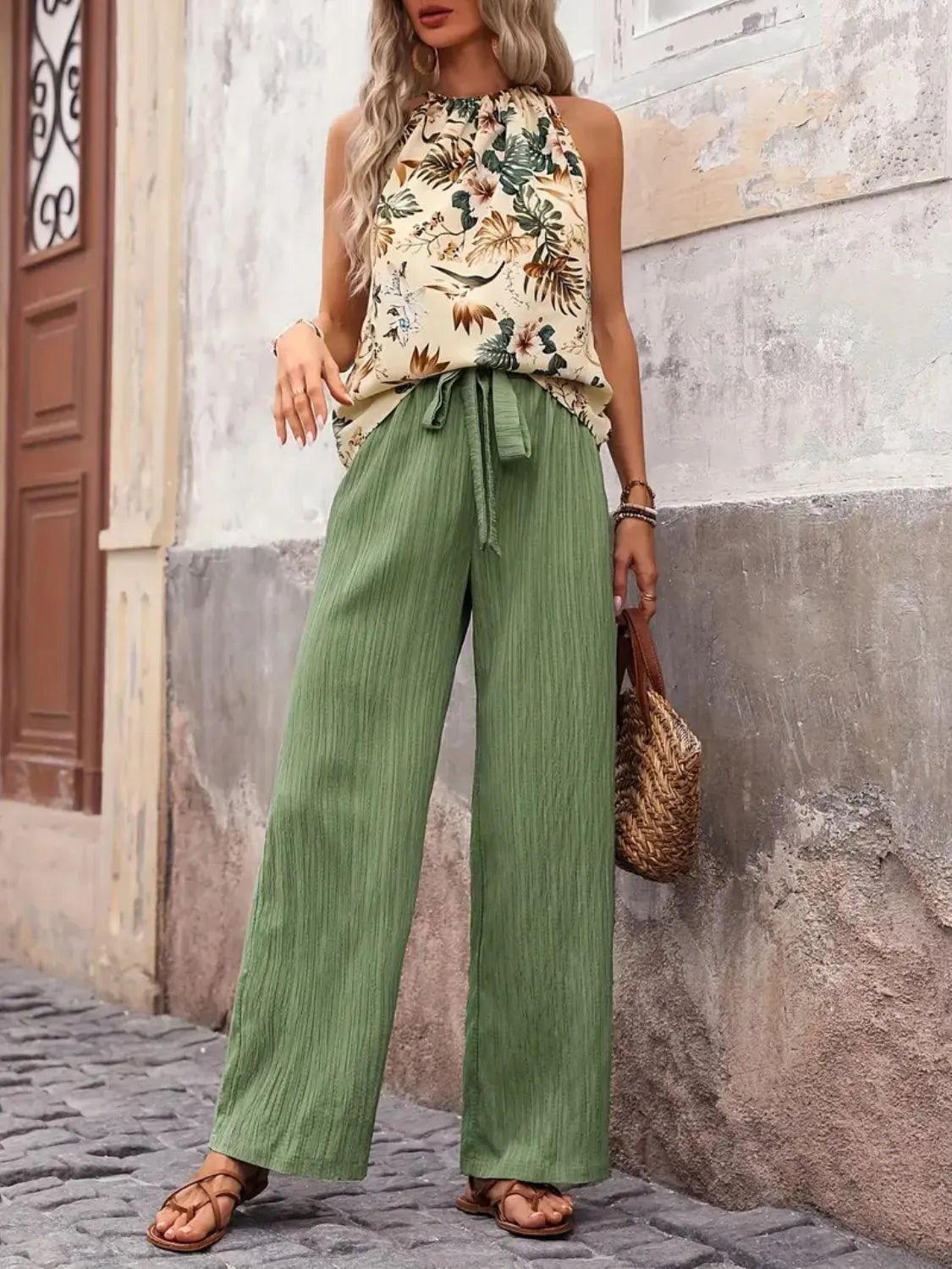 Printed Tank Top and Wide Leg Pants Set - Flip Flop Dynasty