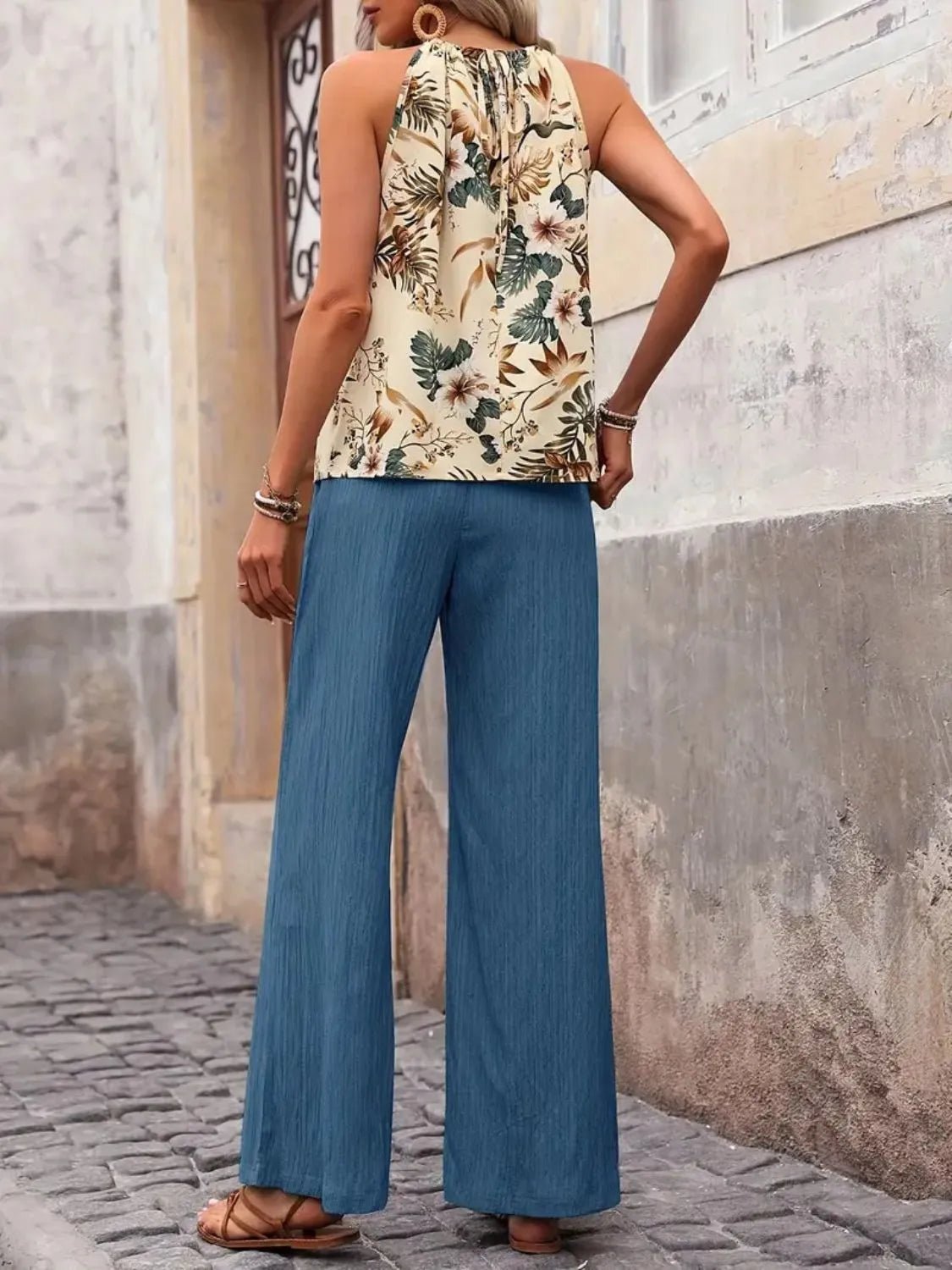 Printed Tank Top and Wide Leg Pants Set - Flip Flop Dynasty