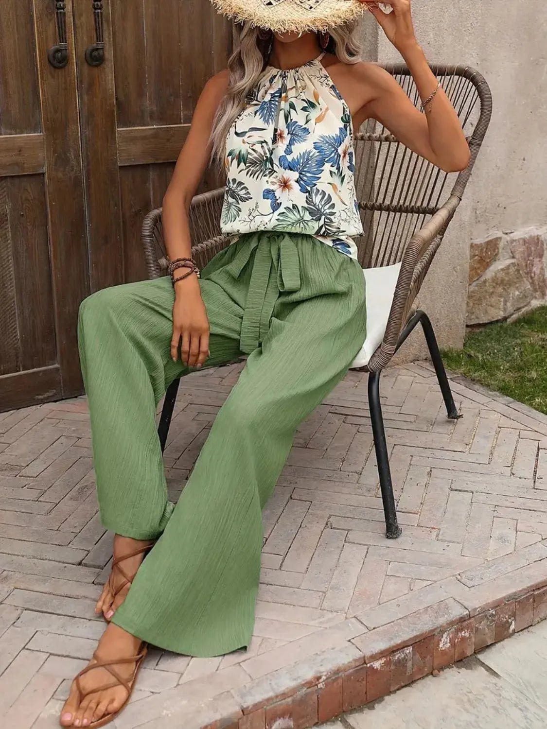Printed Tank Top and Wide Leg Pants Set - Flip Flop Dynasty