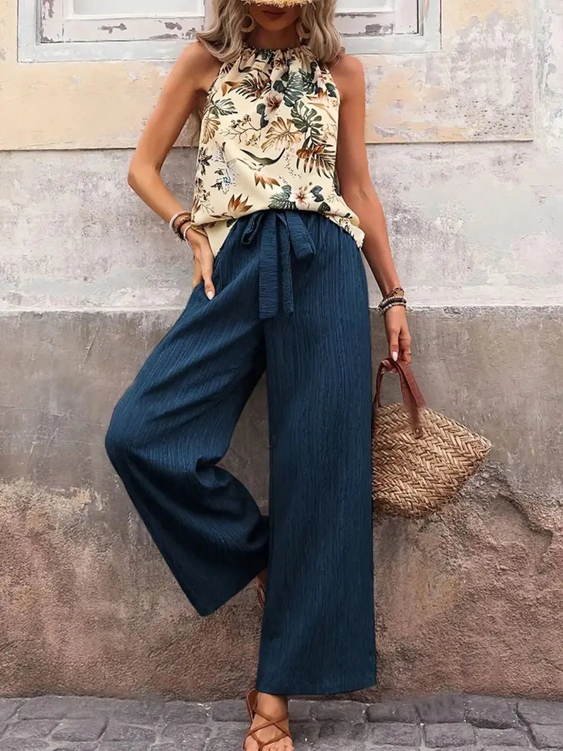 Printed Tank Top and Wide Leg Pants Set - Flip Flop Dynasty