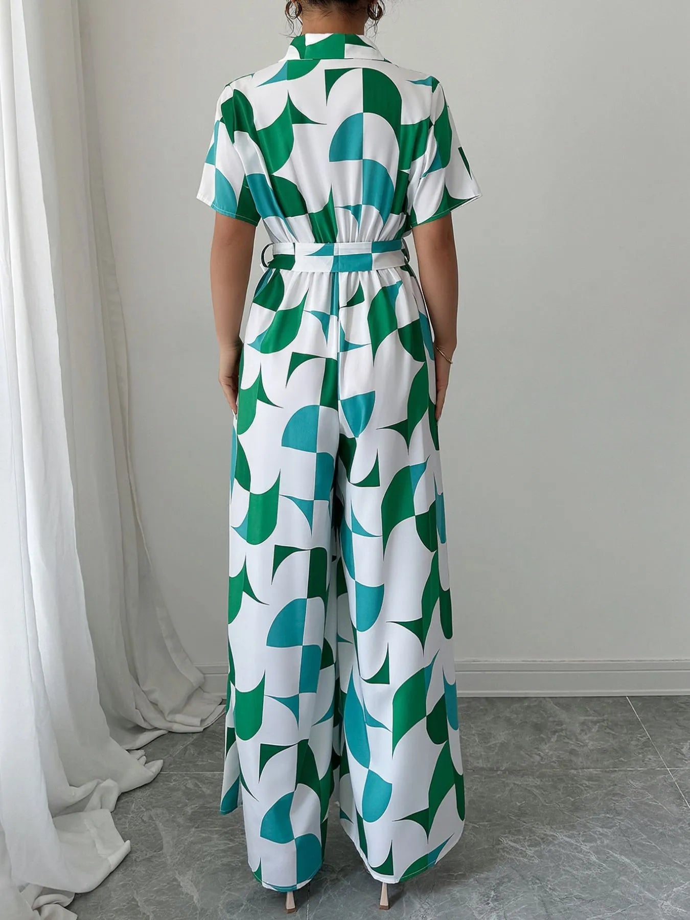 Printed Wide Leg Belted Jumpsuit - Flip Flop Dynasty
