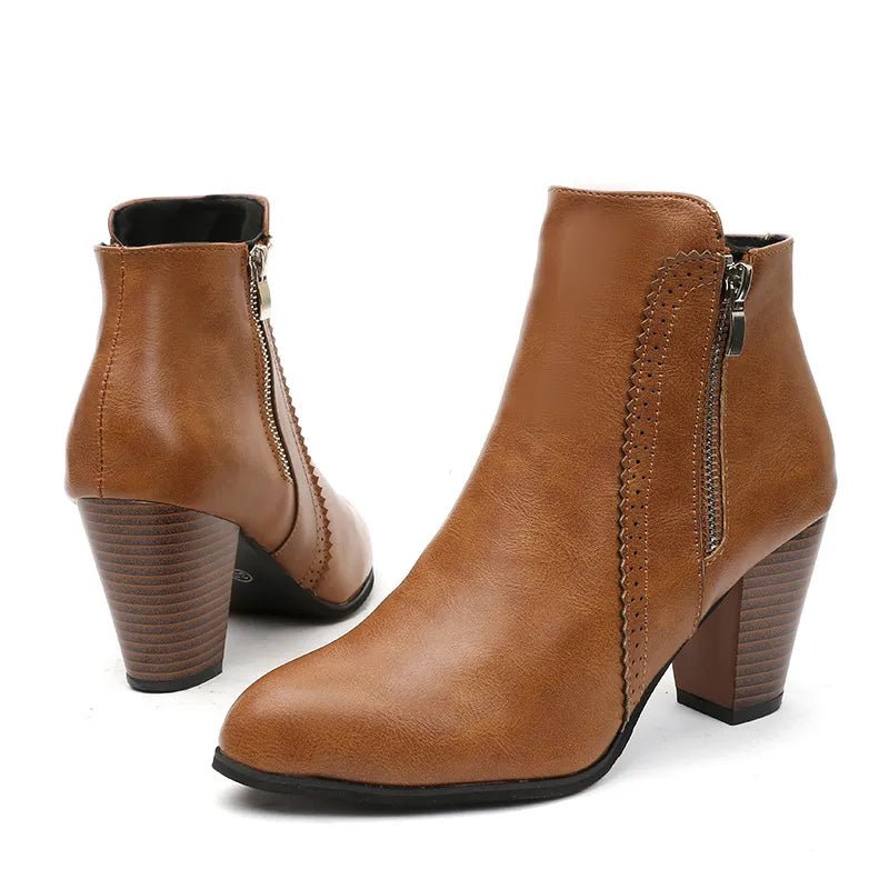 PU Leather Block Heel Boots - Flip Flop Dynasty