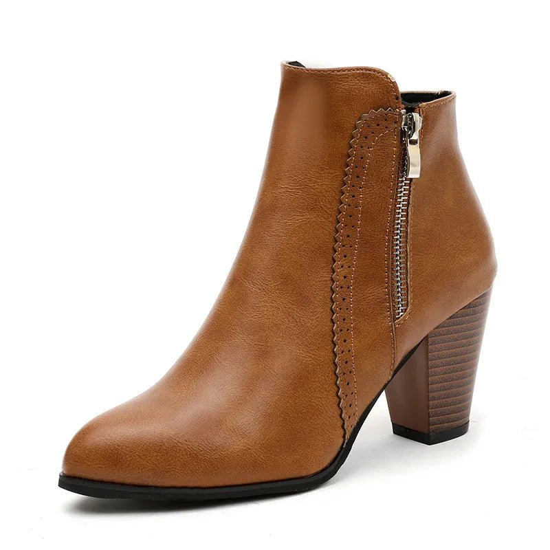 PU Leather Block Heel Boots - Flip Flop Dynasty