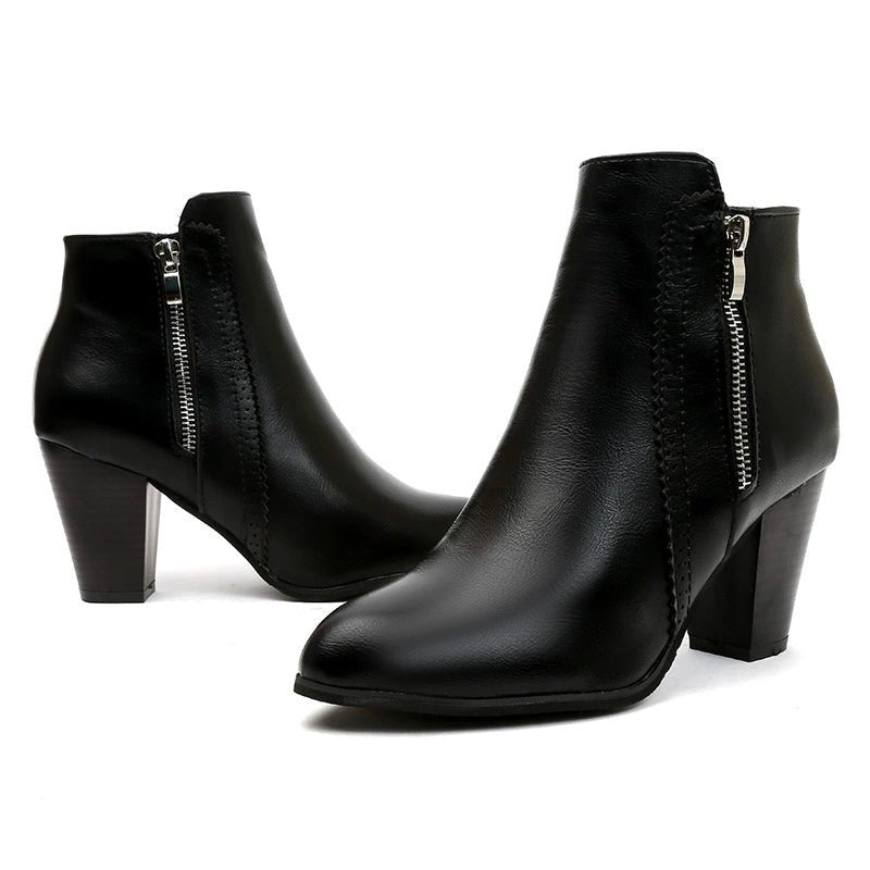 PU Leather Block Heel Boots - Flip Flop Dynasty
