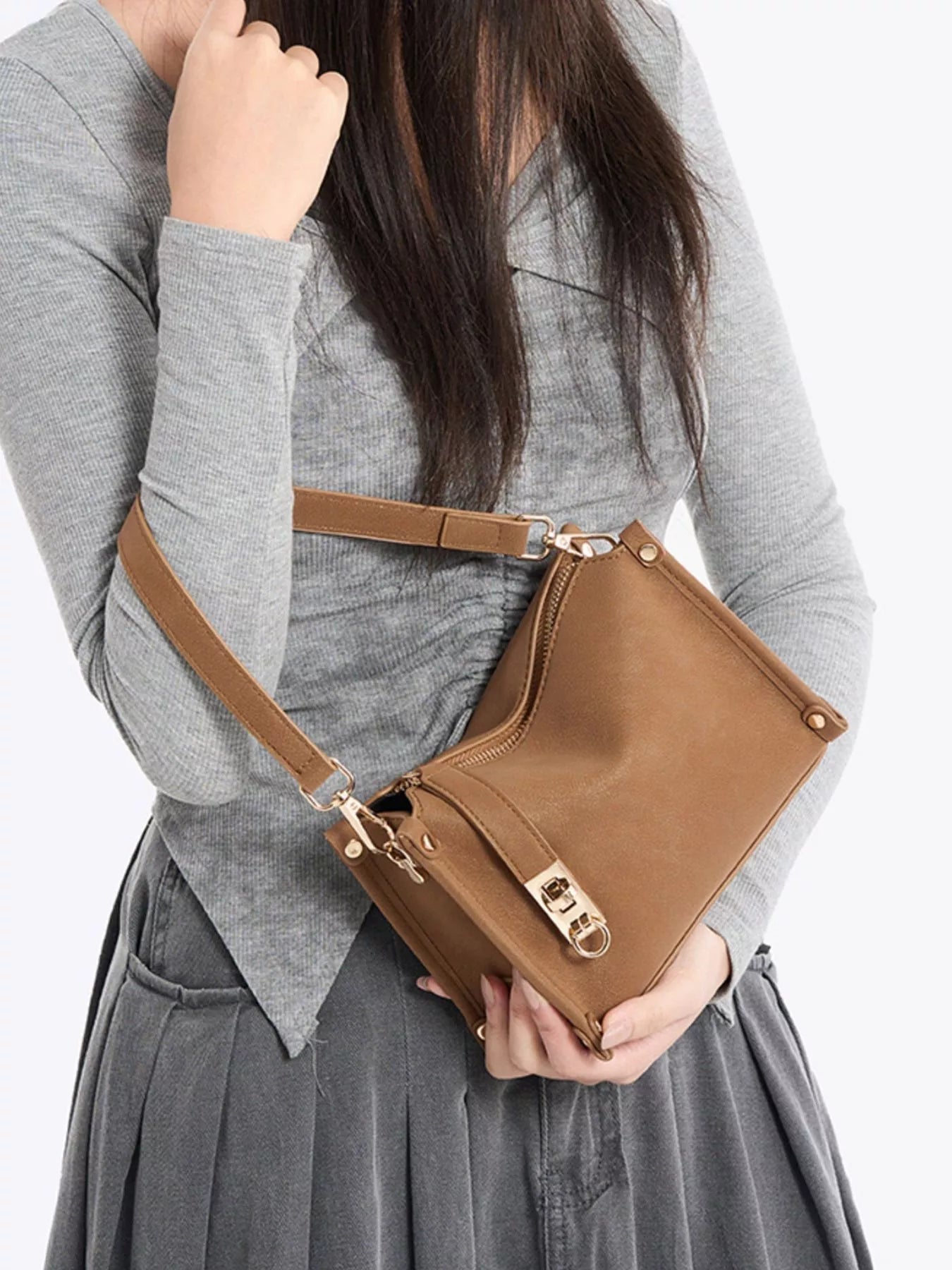 PU Leather Crossbody Bag with Adjustable Strap - Flip Flop Dynasty