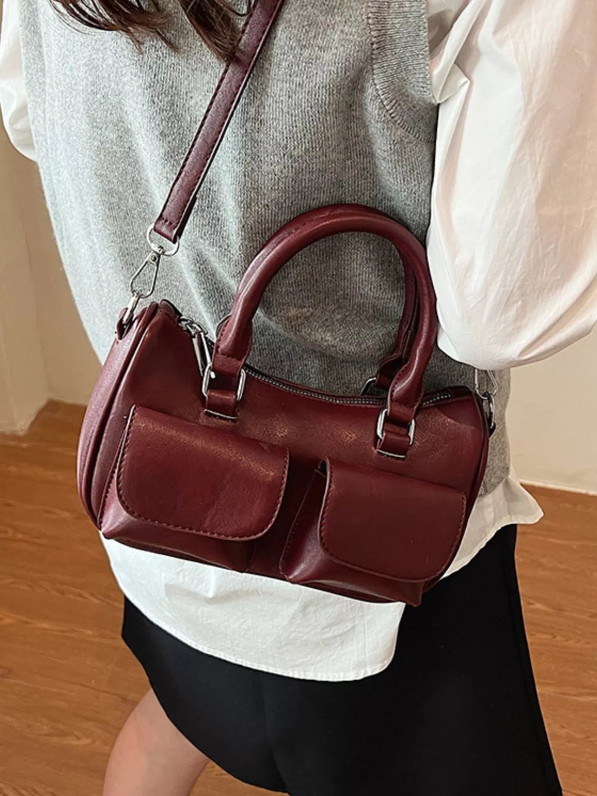 PU Leather Vintage Boston Handbag - Flip Flop Dynasty