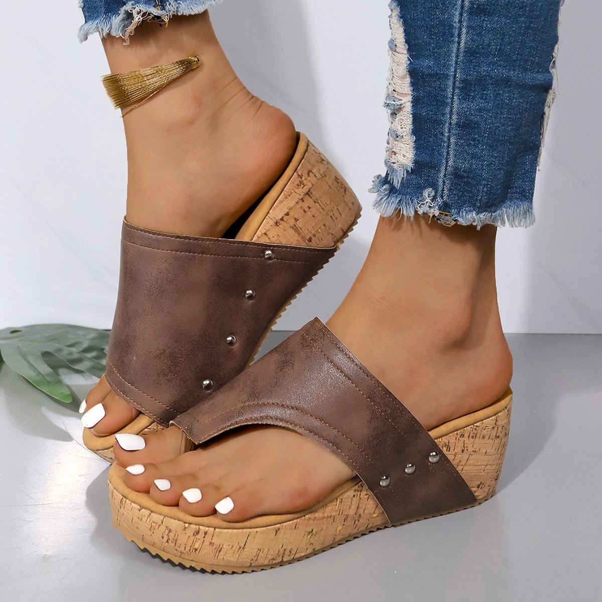 PU Leather Wedge Sandals - Flip Flop Dynasty