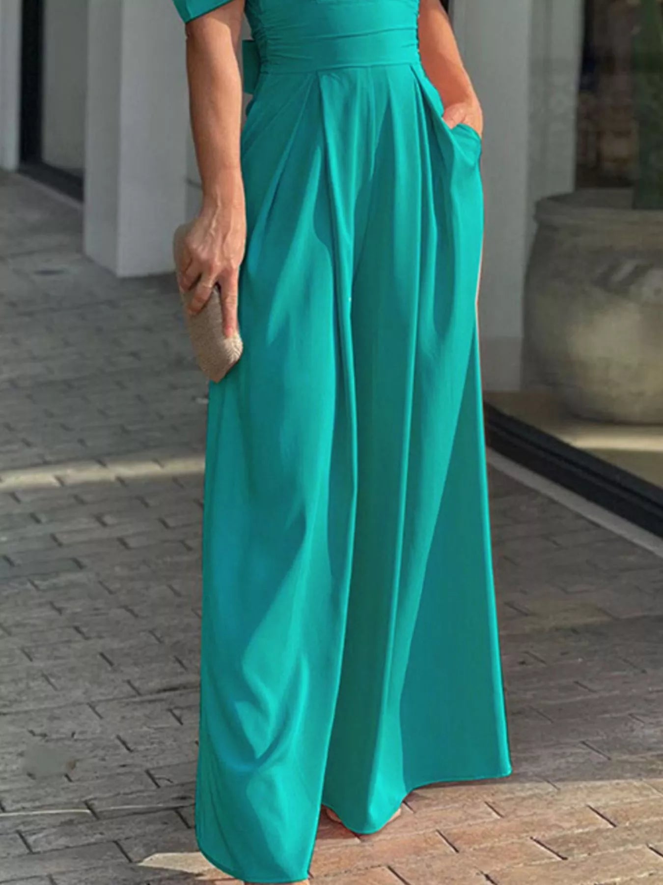 Puff Sleeve Wide Leg Jumpsuit - Flip Flop Dynasty