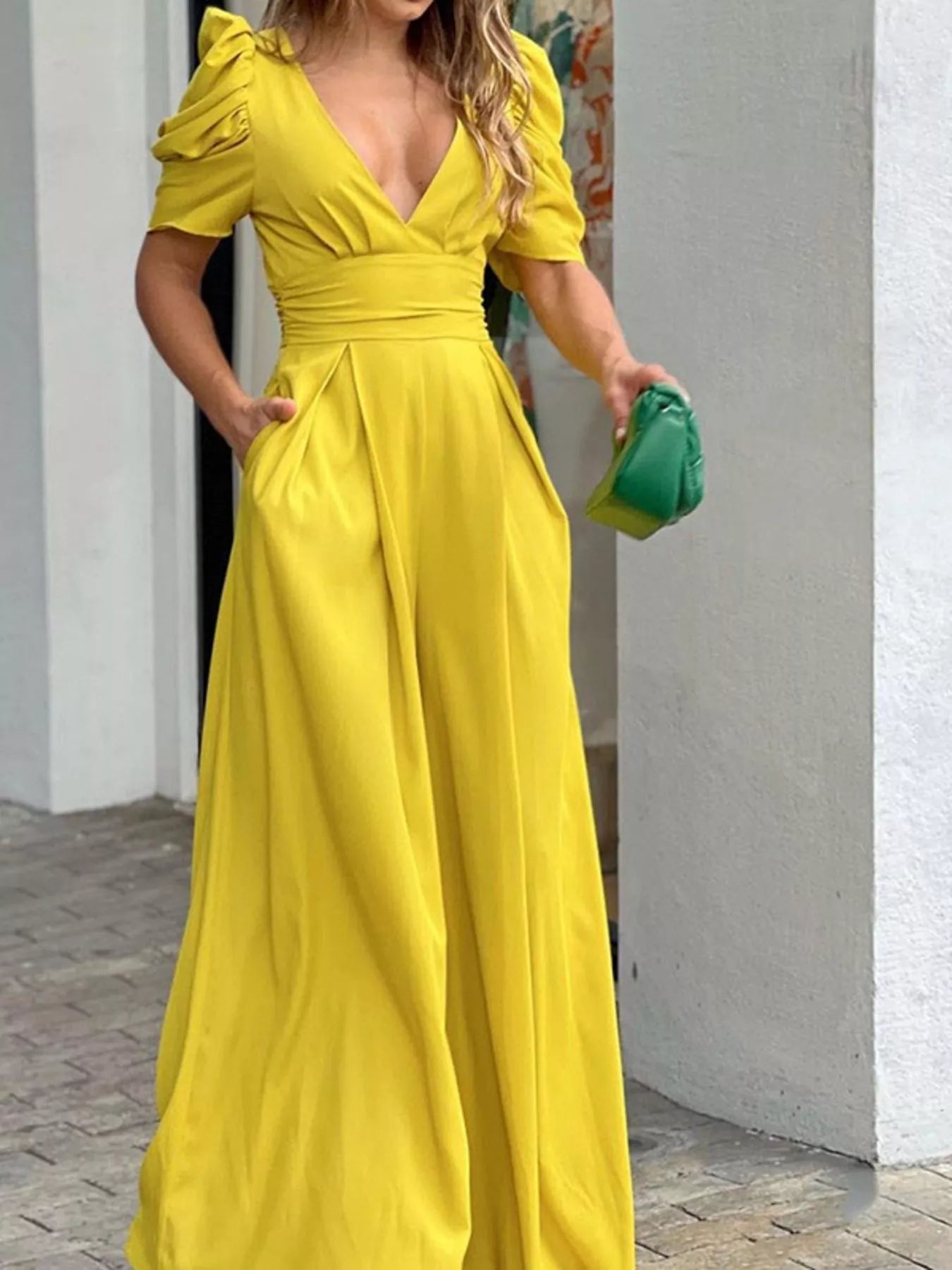 Puff Sleeve Wide Leg Jumpsuit - Flip Flop Dynasty