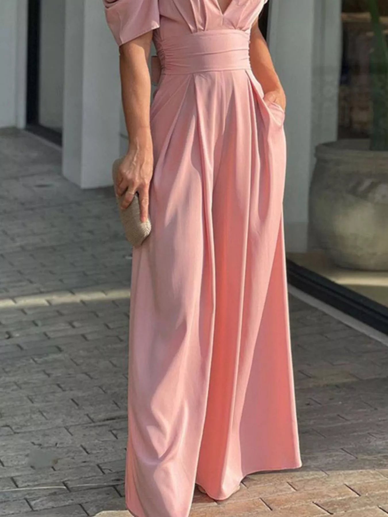 Puff Sleeve Wide Leg Jumpsuit - Flip Flop Dynasty