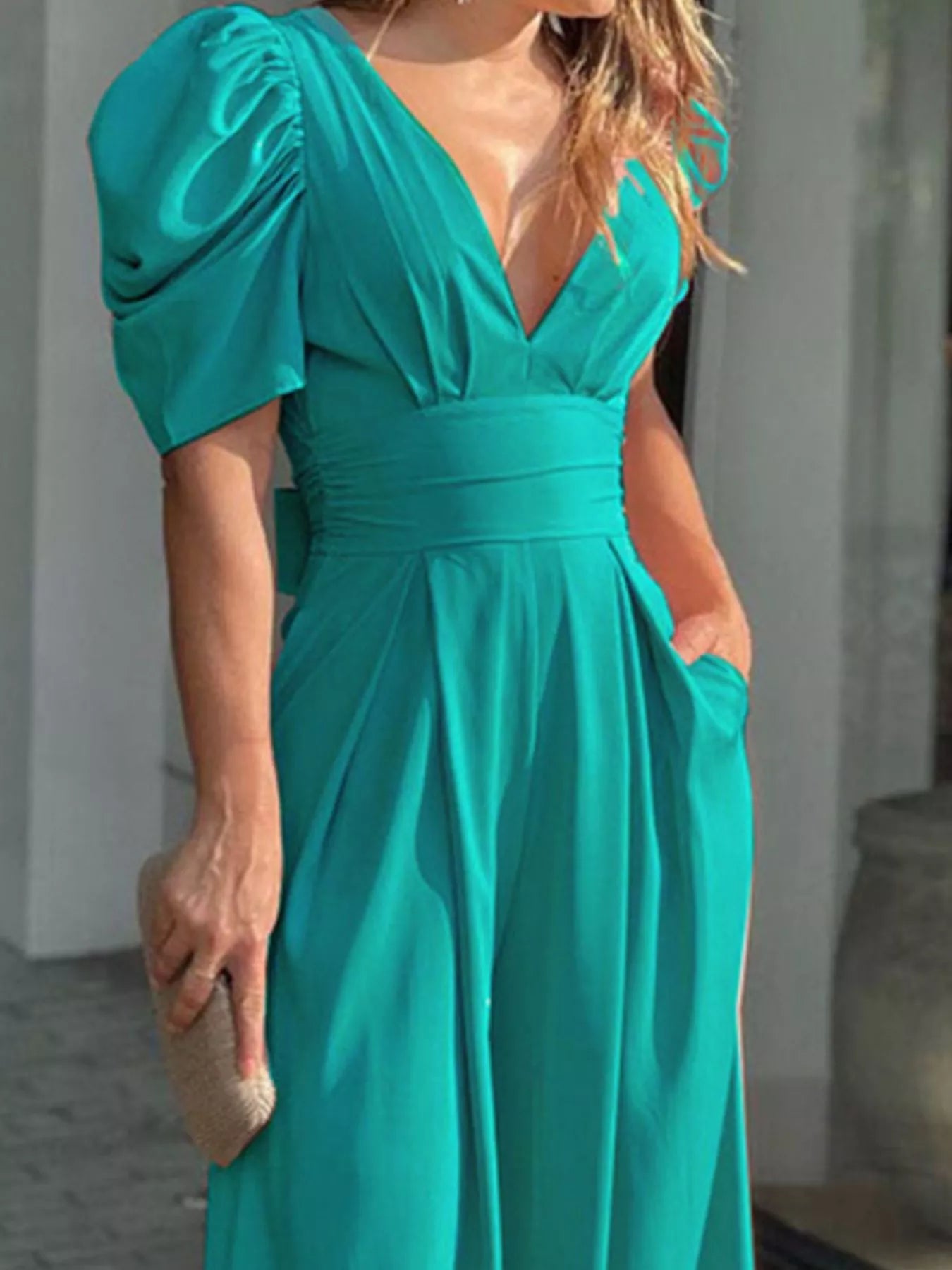 Puff Sleeve Wide Leg Jumpsuit - Flip Flop Dynasty