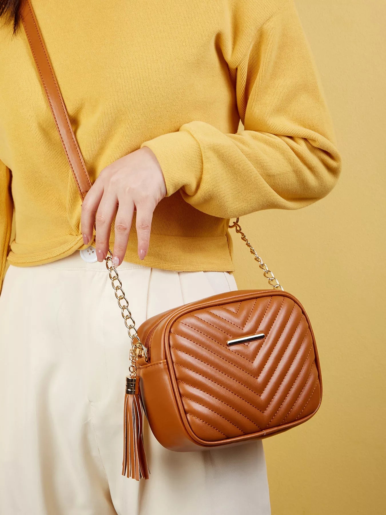Quilted PU Leather Crossbody Bag with Tassel - Flip Flop Dynasty